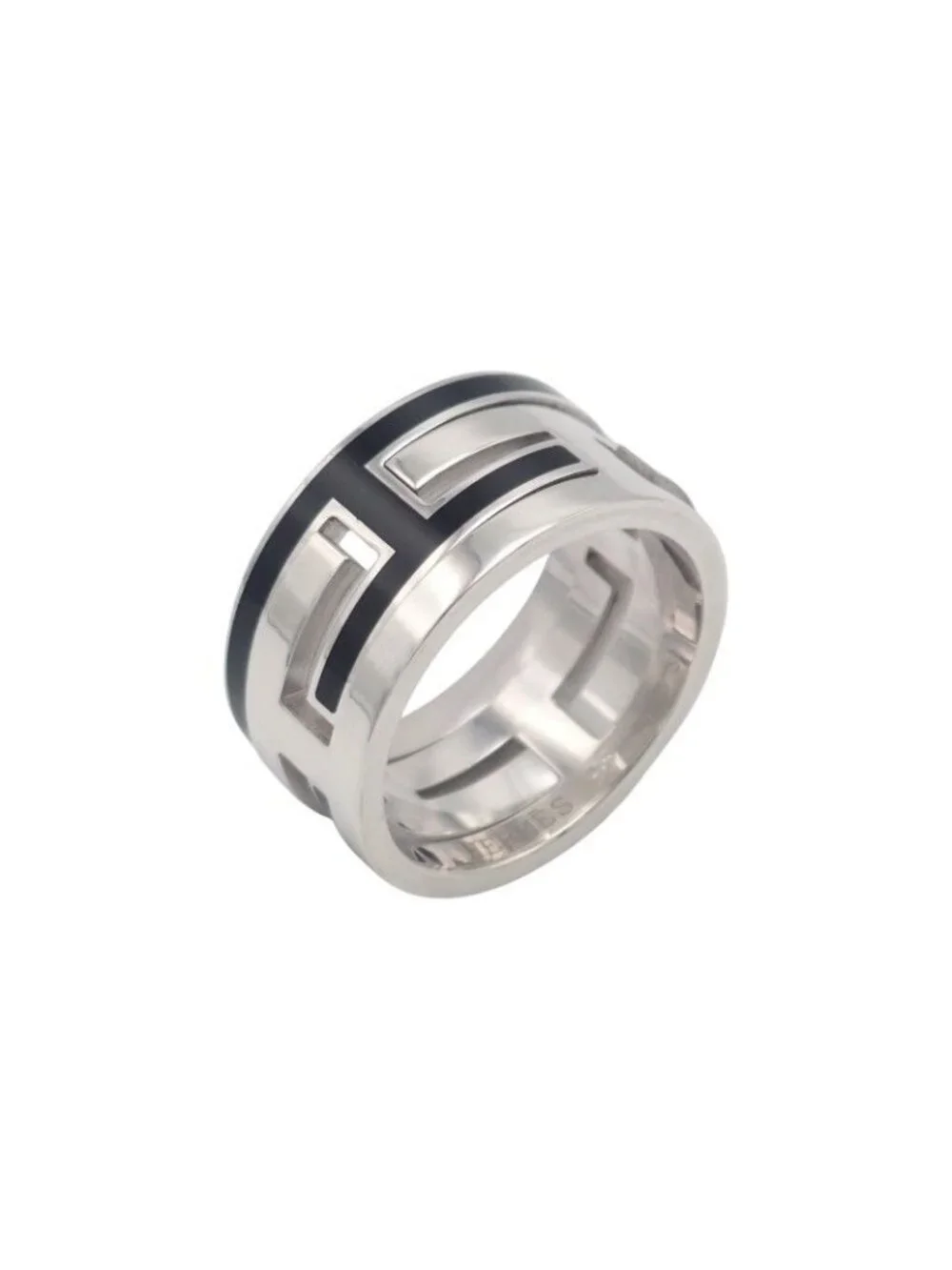 Hermes Move Ash Ring No Sterling Silver Black Enamel Vintage Out of Print
